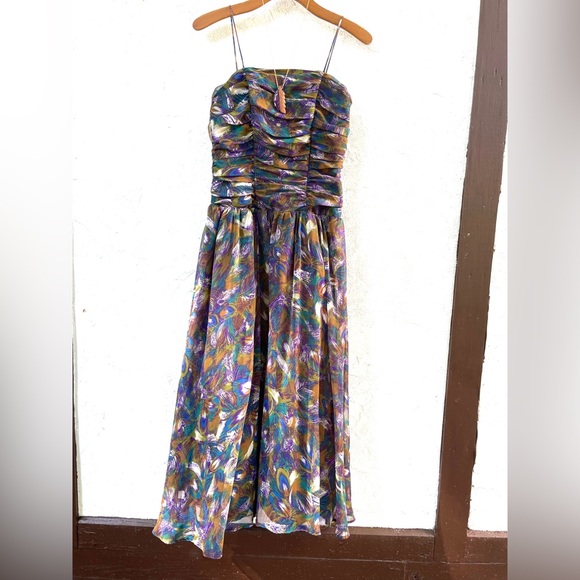 Vintage 80’s Peacock Feathers Party Dress 🦚/ 80’s Prom Dress/ Boho Party Dress - Picture 7 of 17